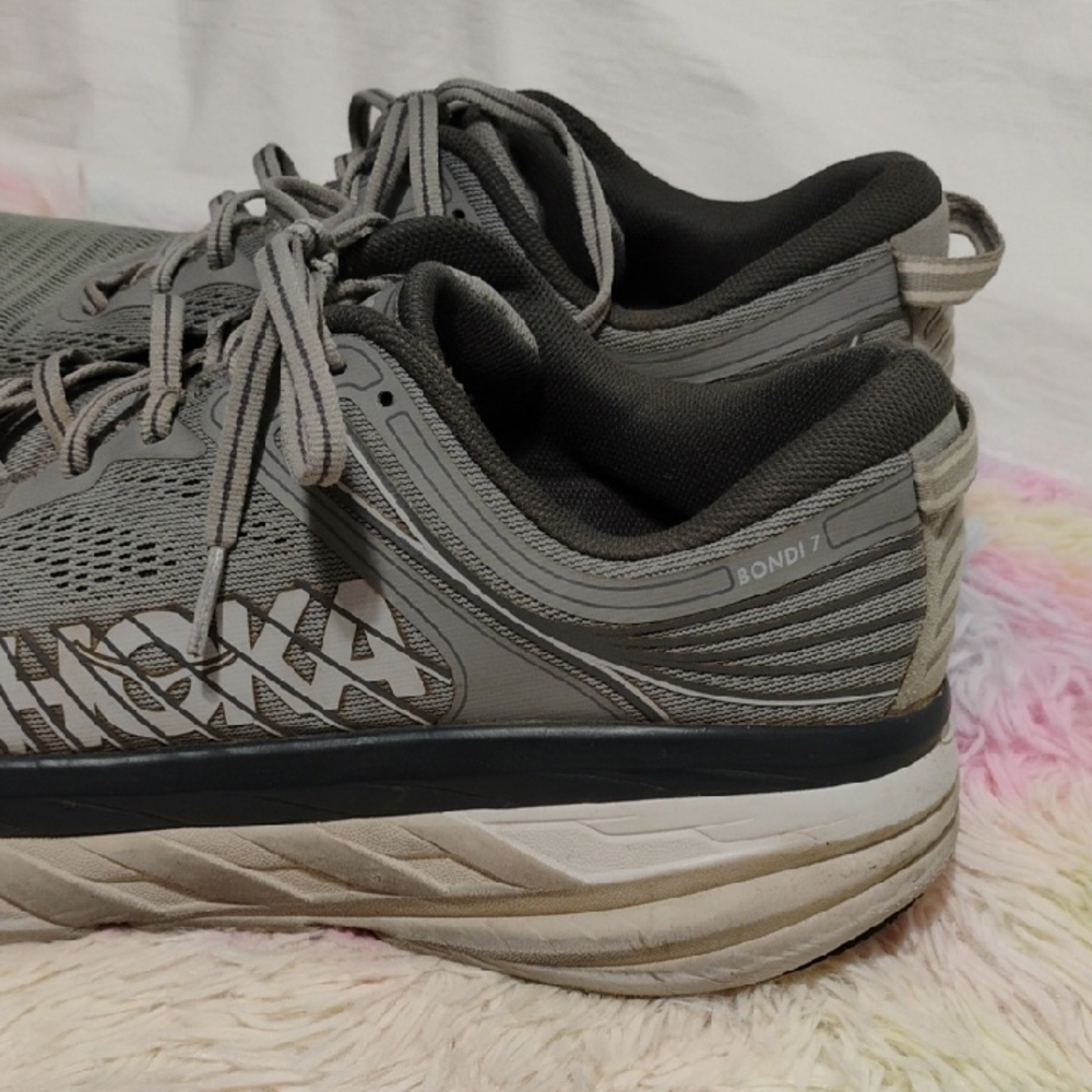 Hoka One One Bomdi 7 Gray Athletic Shoes with Maximalist Cushioning #51 - Picture 2 of 14